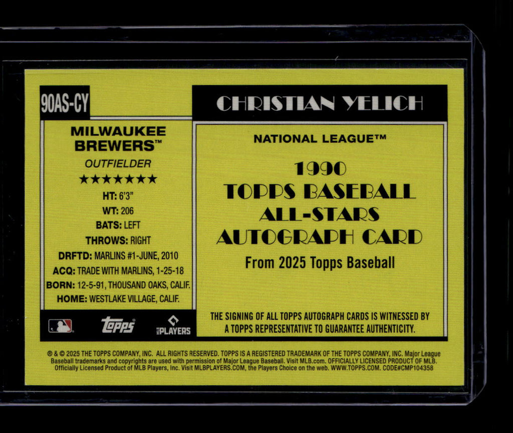 DELETE 181108 2025 Topps '90 Topps All Star Autographs Black 90ascy Christian Yelich Auto 1/10