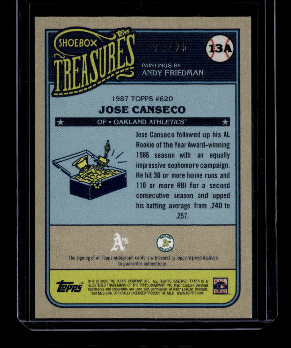 DELETE 181111 2025 Topps Shoebox Treasures Autographs Rainbow Foil 13a Jose Canseco Auto 14/25