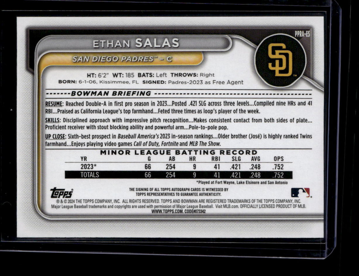 DELETE 181125 2024 Bowman Prospect Autographs Gold PPRAES Ethan Salas Rookie Auto 11/50