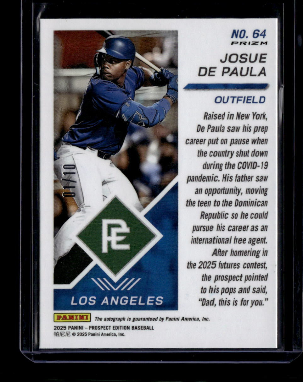 DELETE 181129 2025 Panini Prospect Edition Signatures Prizms Gold Josue De Paula RC Auto 1/10