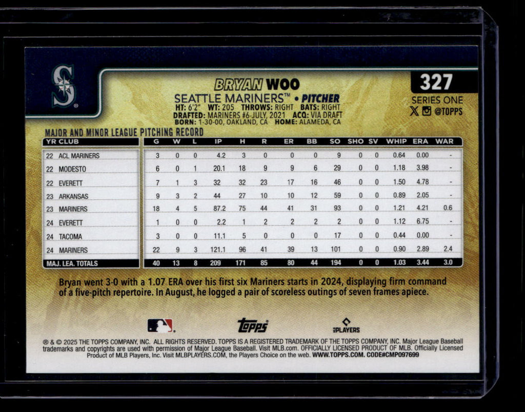 DELETE 181132 2025 Topps Golden Mirror Image Variations 327 Bryan Woo SP