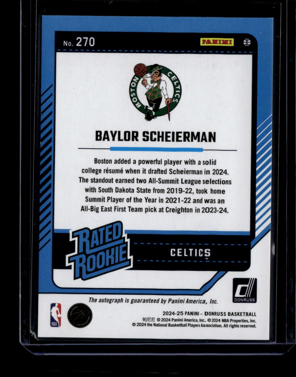 DELETE 181139 2024-25 Donruss Holo Yellow Laser 270 Baylor Scheierman Rated Rookie Auto 12/15