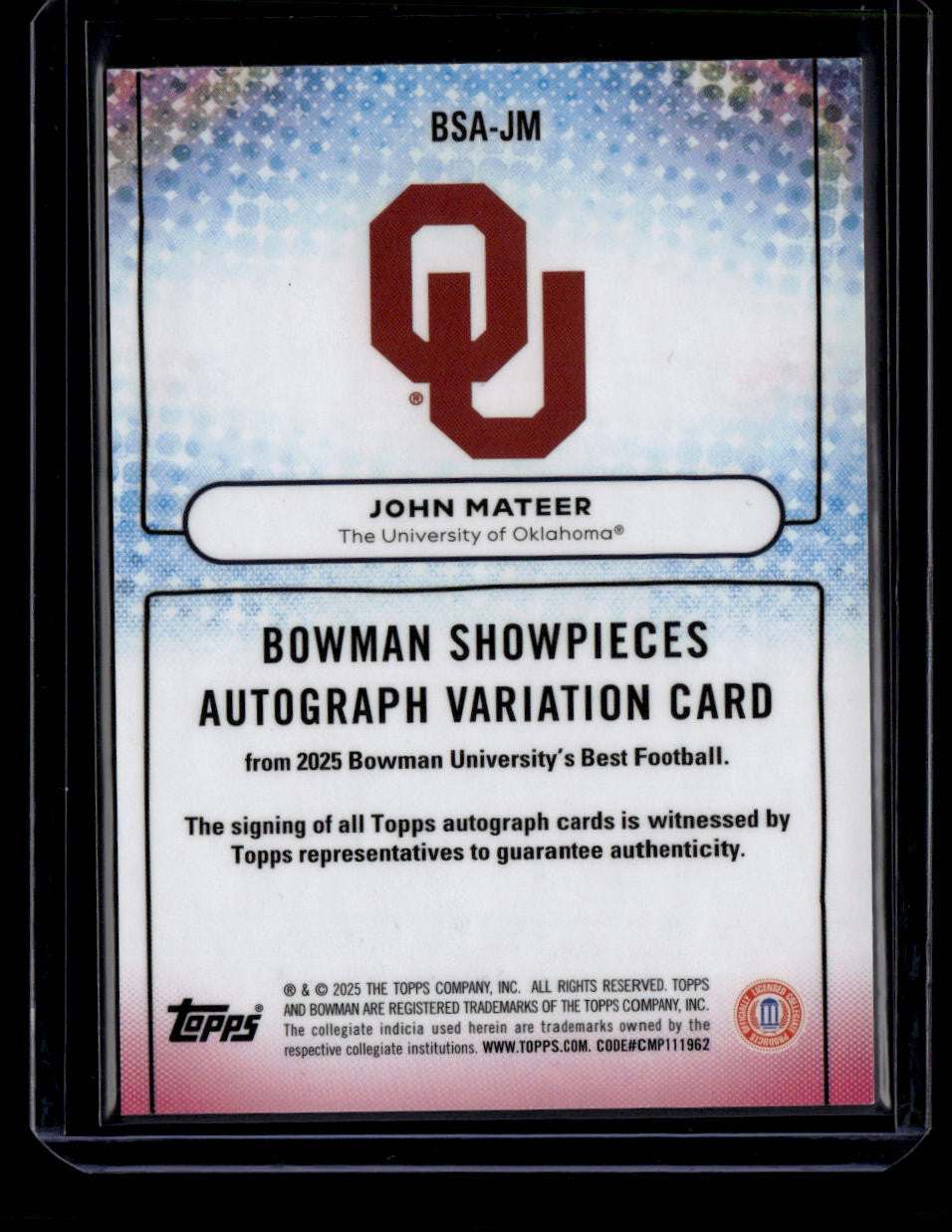 DELETE 181141 2025 Bowman's Best U Showpieces Gold Refractor BSAJM John Mateer RC Auto 46/50