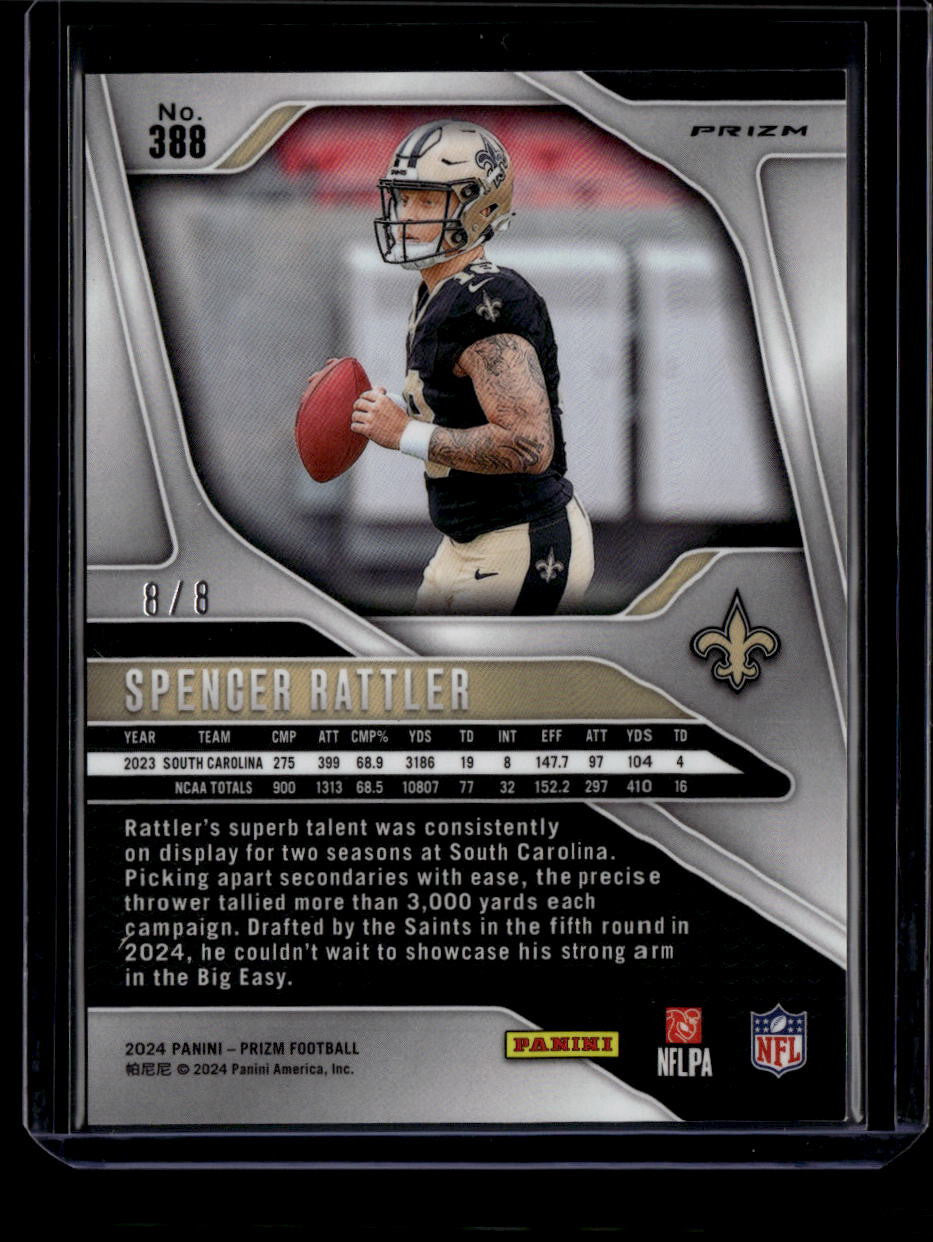 DELETE 181143 2024 Panini Prizm Prizms Green Sparkle Refractor 388 Spencer Rattler Rookie 8/8