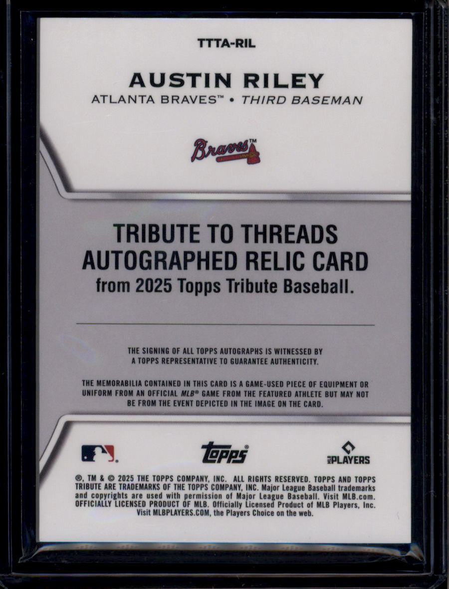 DELETE 181157 2025 Topps Tribute to Threads Autograph TTTARIL Austin Riley Patch Auto 3/99