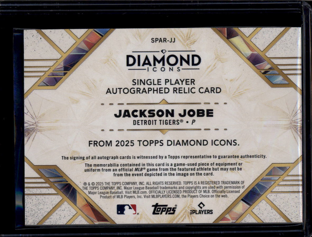 DELETE 181158 2025 Topps Diamond Icons Relic Autographs SPARJJ Jackson Jobe RC Jersey Auto /25