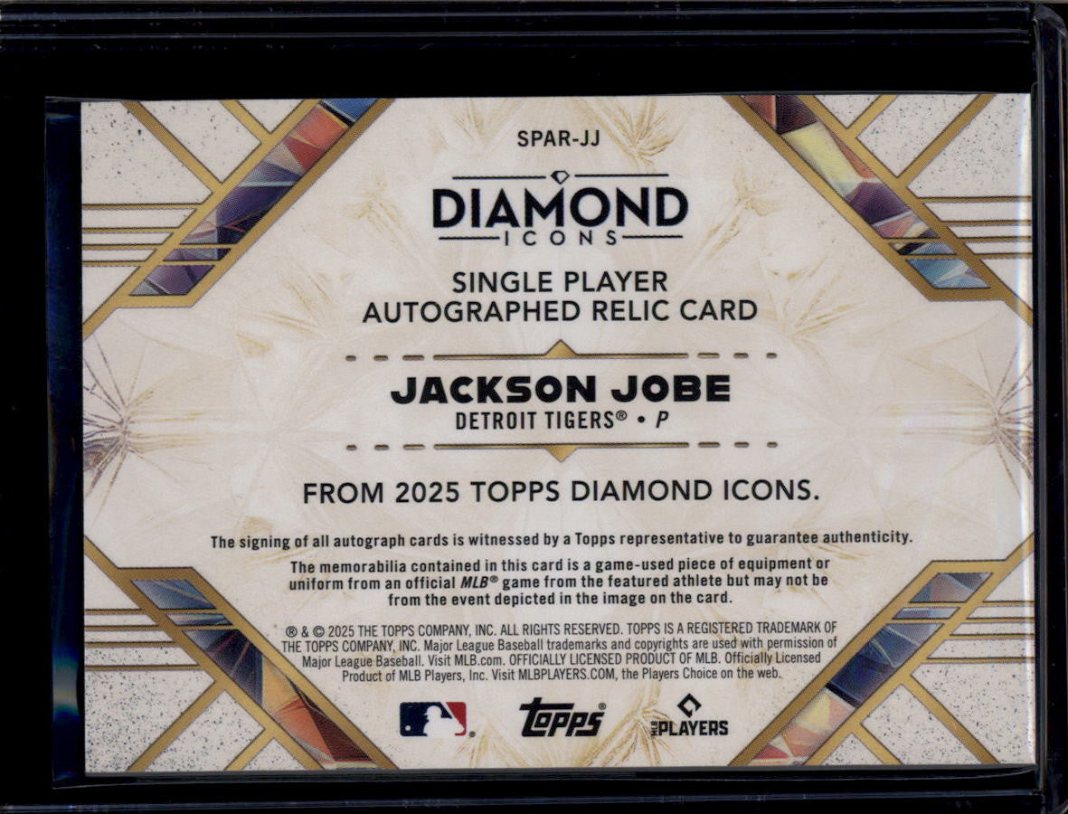 DELETE 181158 2025 Topps Diamond Icons Relic Autographs SPARJJ Jackson Jobe RC Jersey Auto /25