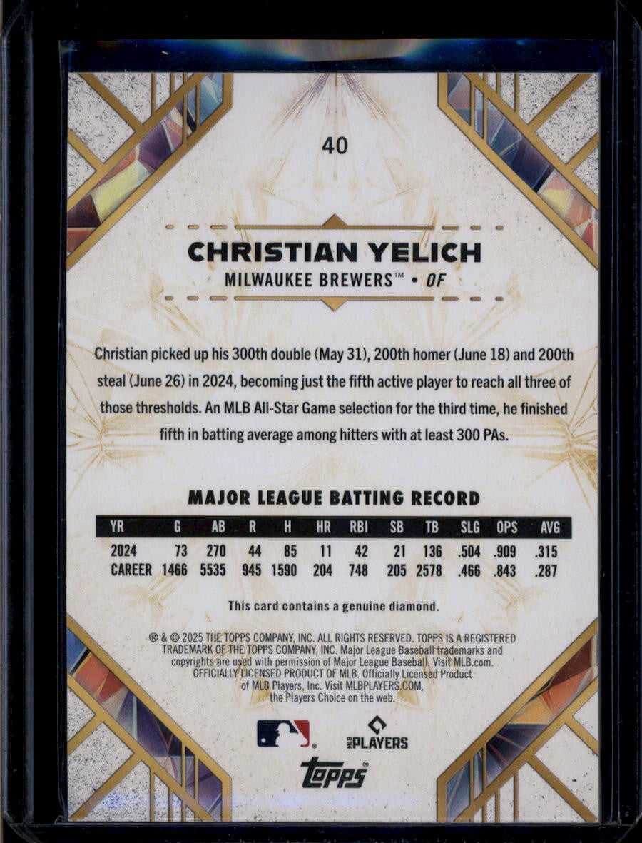 DELETE 181162 2025 Topps Diamond Icons Blue 40 Christian Yelich Diamond Gem 12/15