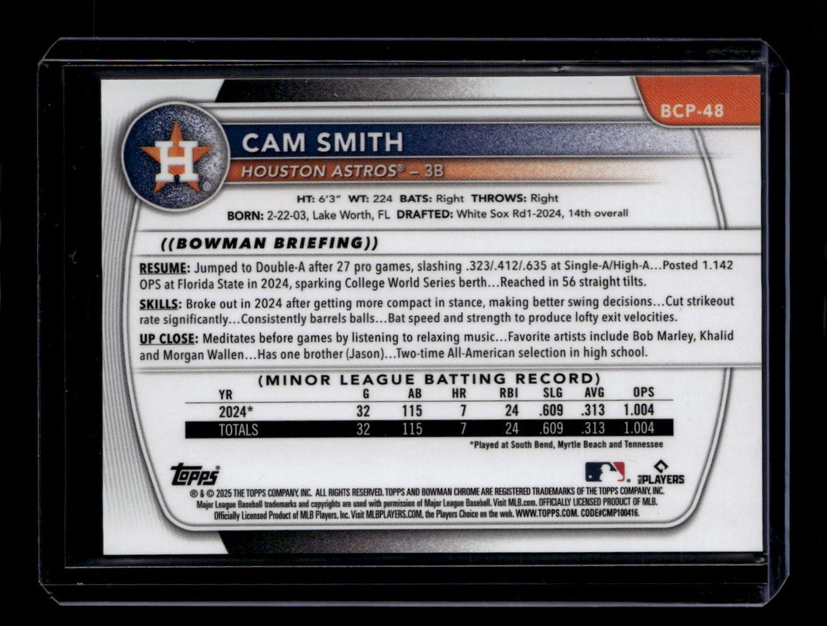DELETE 181176 2025 Bowman Chrome Prospects Popcorn Refractor bcp48 Cam Smith Rookie