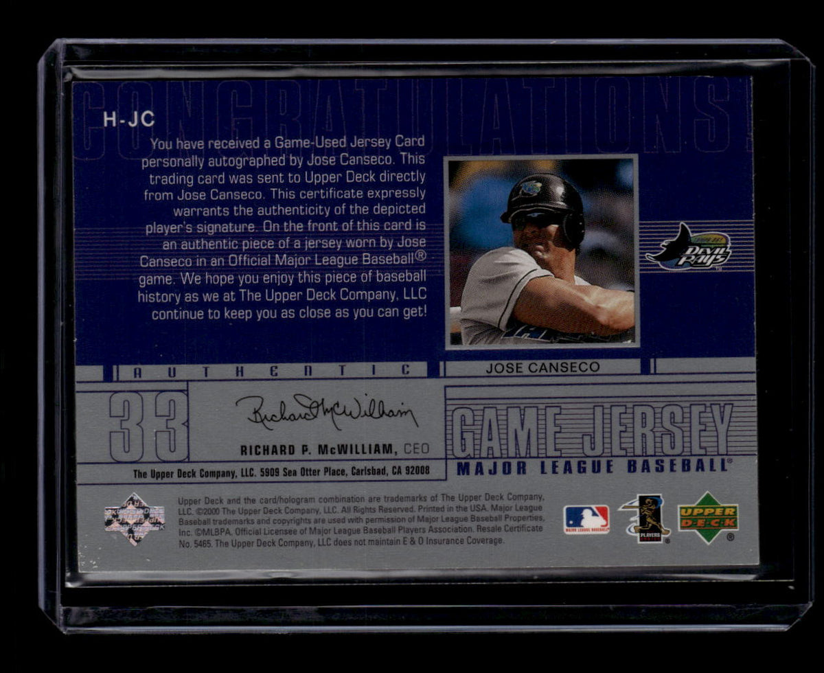 DELETE 181180 2001 Upper Deck Game Jersey Autograph 1 HJC Jose Canseco Jersey Auto