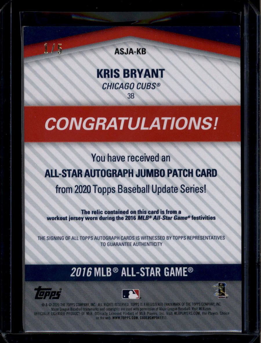 DELETE 181182 2020 Topps Update Stitches Autograph Kris Bryant 2016 All Star Jersey Auto 1/5