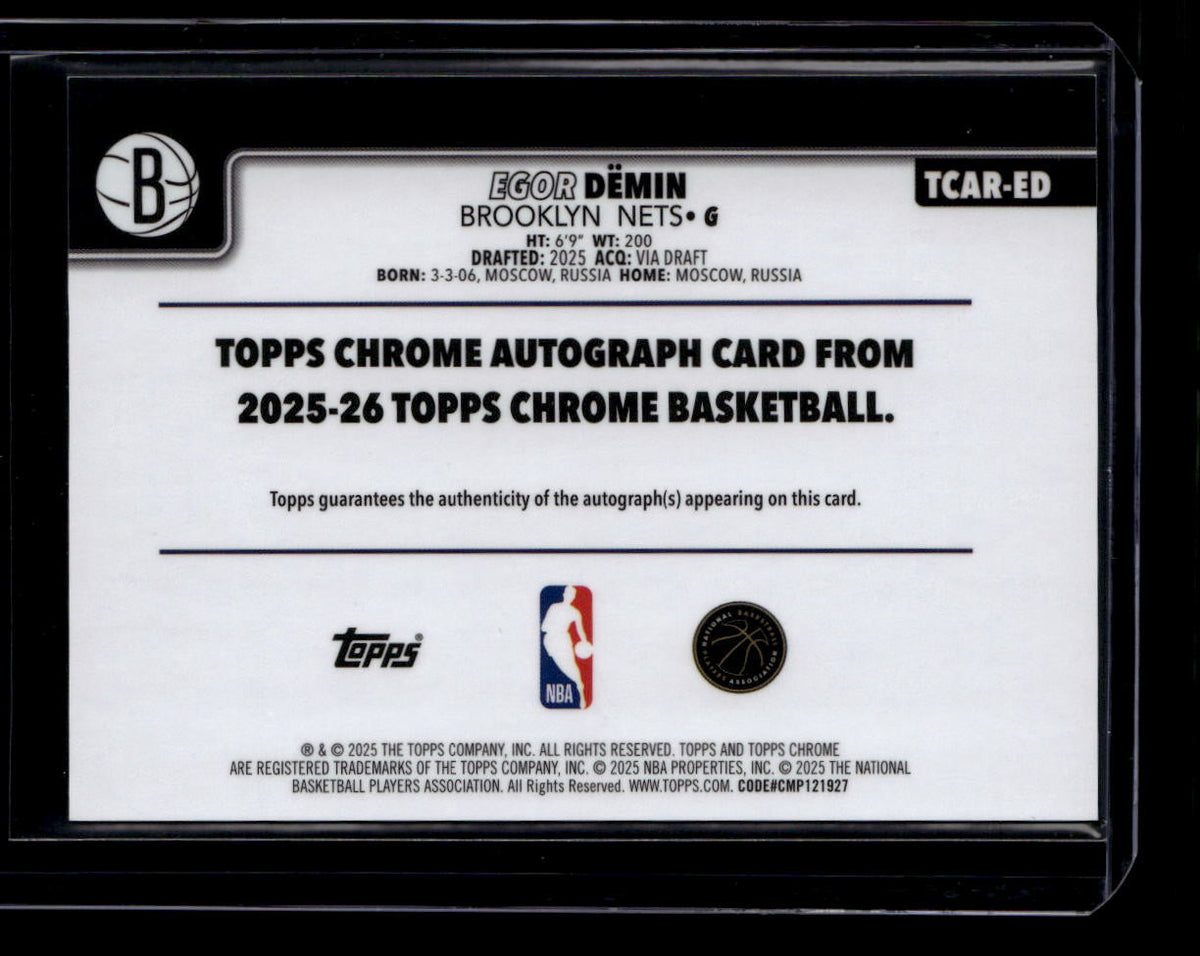 DELETE 181199 2025-26 Topps Chrome Rookie Autographs Purple Refractor Egor Demin RC Auto 49/75