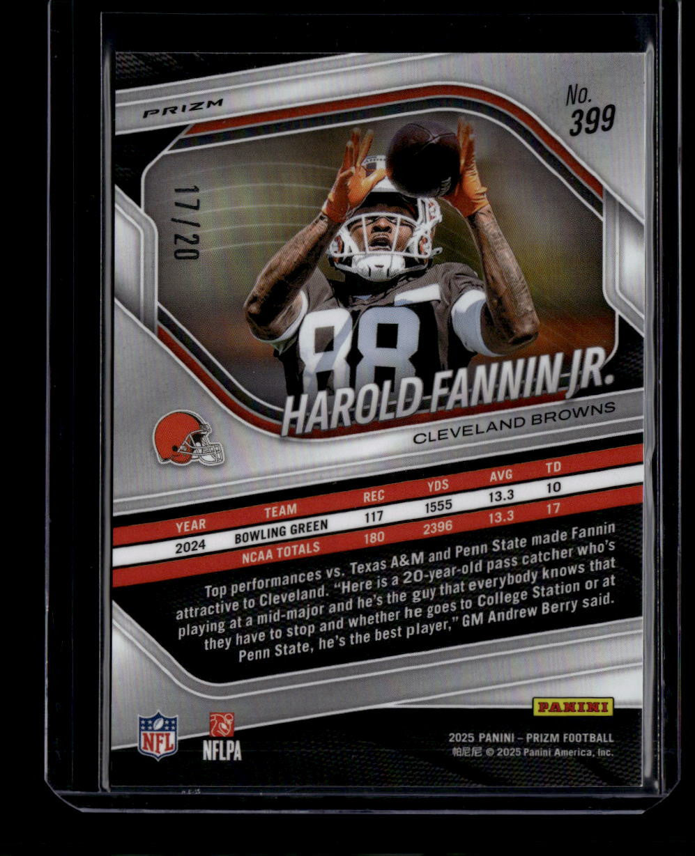 DELETE 181202 2025 Panini Prizm Prizms Panini Logo Refractor 399 Harold Fannin Jr Rookie 17/20
