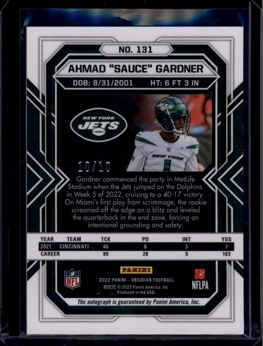 DELETE 181205 2022 Panini Obsidian Autographs Electric Red 131 Ahmad Sauce Gardner RC Auto /10