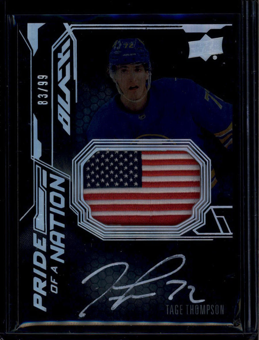 DELETE 181212 2022-23 UD Black Pride of a Nation Autographs Tage Thompson RC Patch Auto 83/99