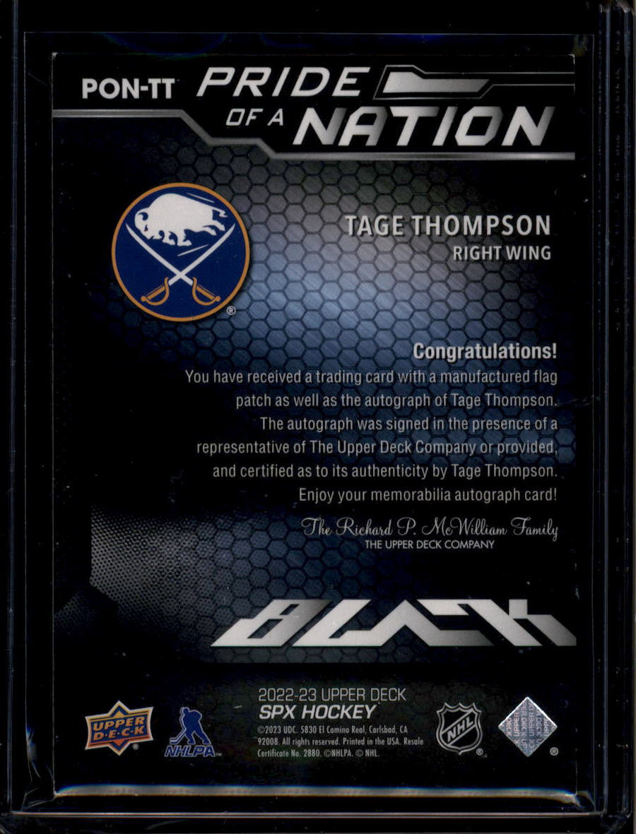 DELETE 181212 2022-23 UD Black Pride of a Nation Autographs Tage Thompson RC Patch Auto 83/99