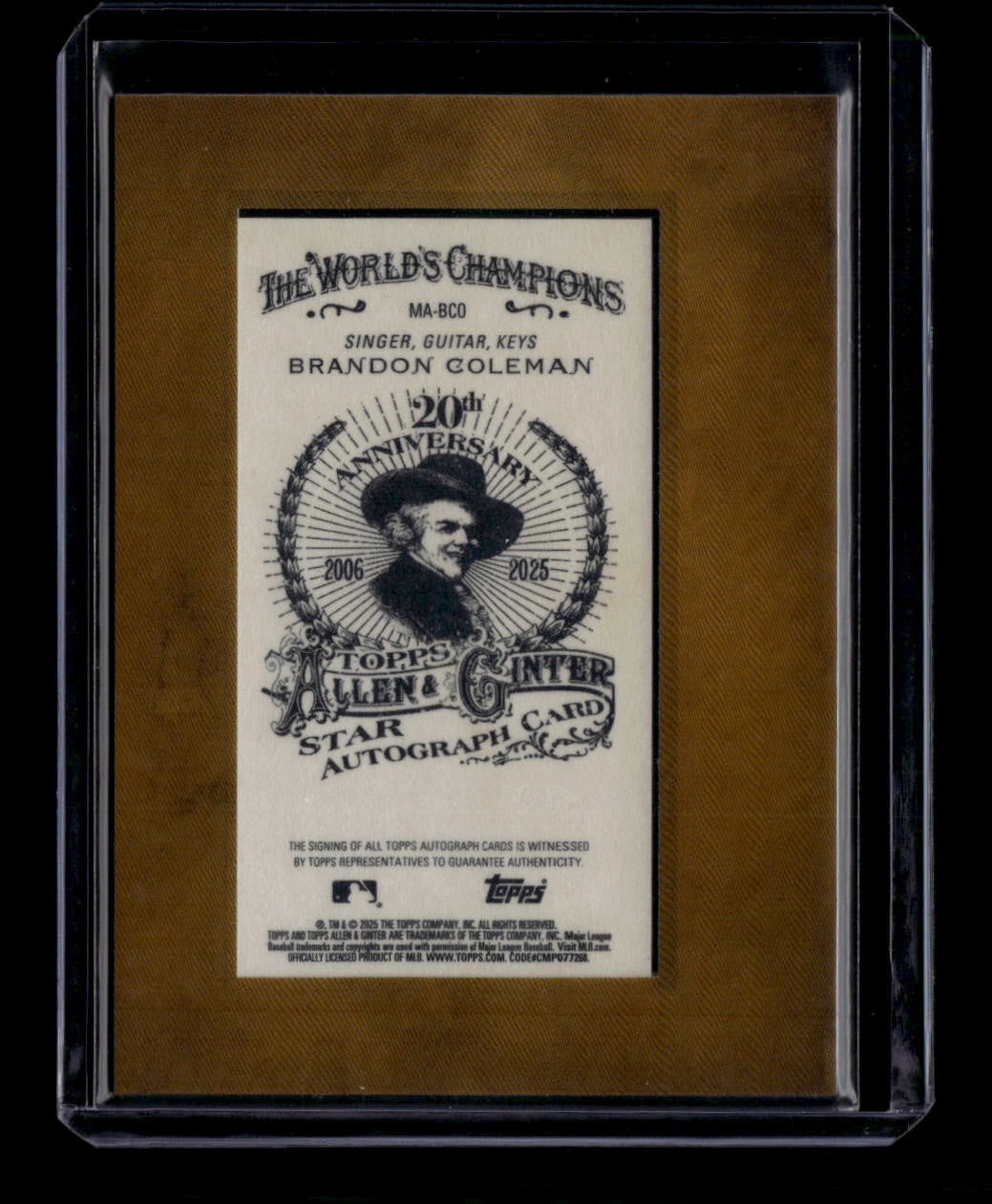 DELETE 181219 2025 Topps Allen and Ginter Framed Mini Autographs MABCO Brandon Coleman Auto