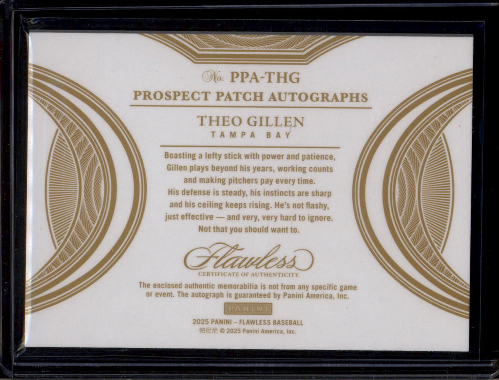 DELETE 181229 2025 Panini Flawless Prospect Autographs Emerald Theo Gillen RC Patch Auto 3/5