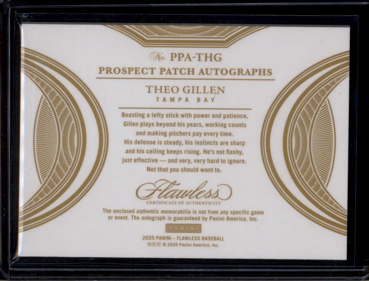 DELETE 181229 2025 Panini Flawless Prospect Autographs Emerald Theo Gillen RC Patch Auto 3/5