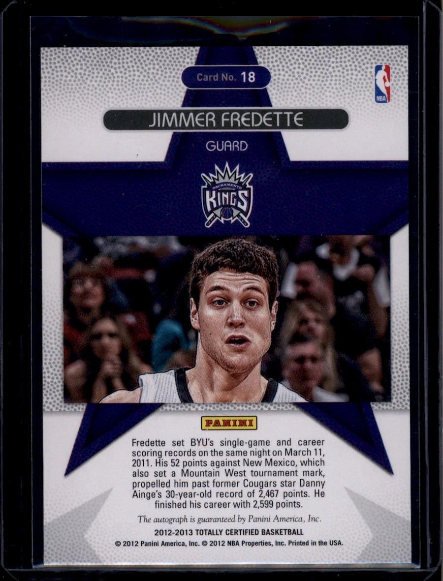 DELETE 181231 2012-13 Totally Certified Rookie Roll Call Autograph Jimmer Fredette RC Auto 1/5
