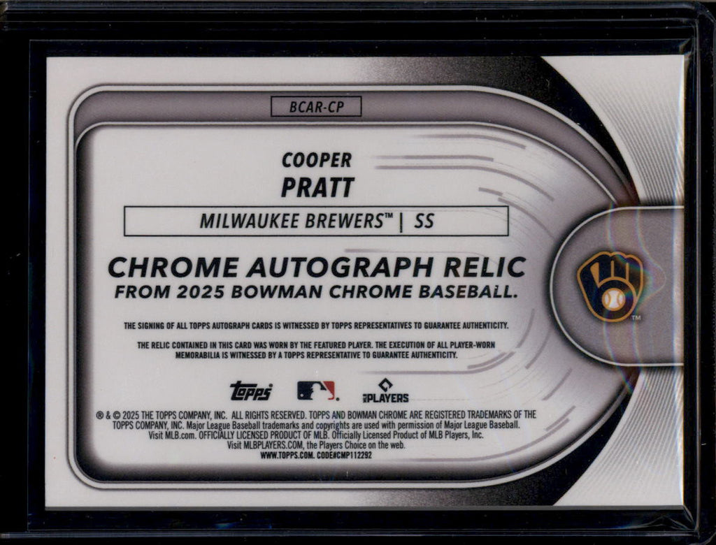 DELETE 181518 2025 Bowman Chrome Autograph Relics Refractor Cooper Pratt RC Jersey Auto 26/50