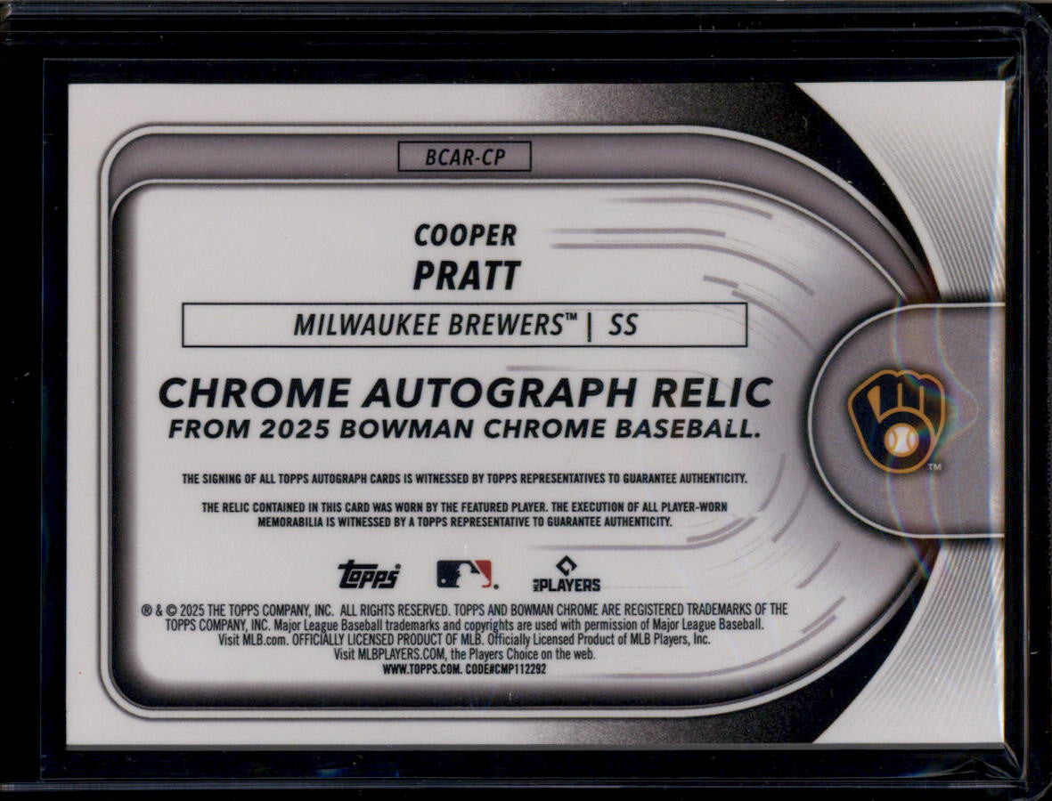 DELETE 181518 2025 Bowman Chrome Autograph Relics Refractor Cooper Pratt RC Jersey Auto 26/50