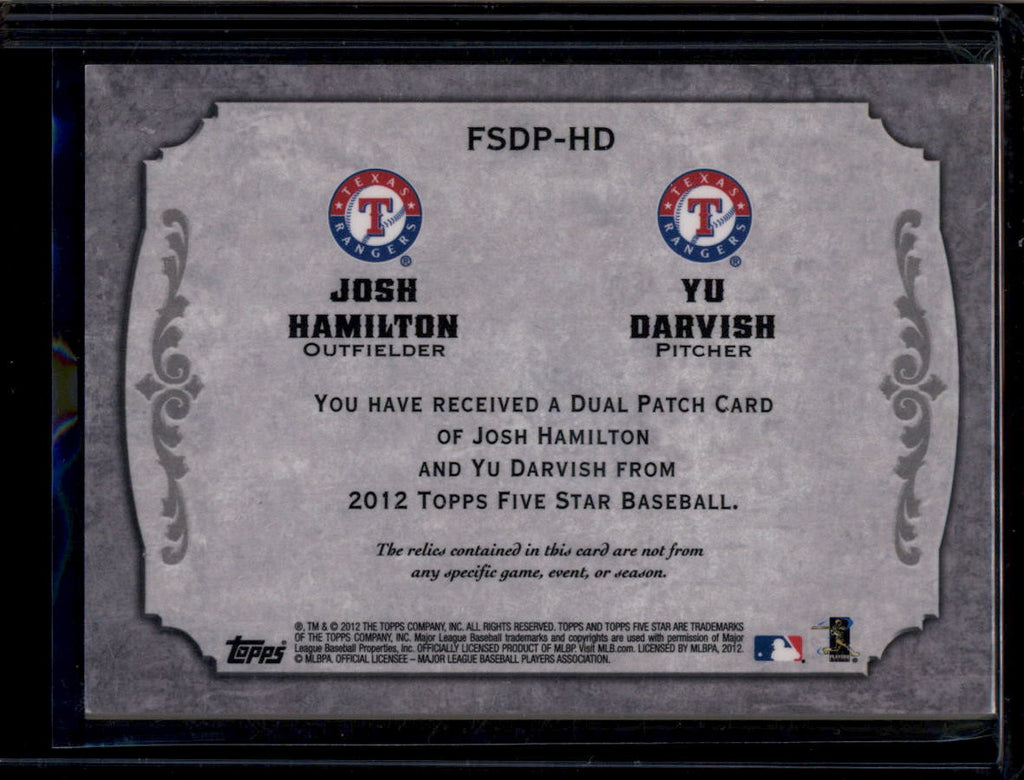 DELETE 181615 2012 Topps Five Star Active Patches HD Josh Hamilton Yu Darvish Dual Patch 2/5