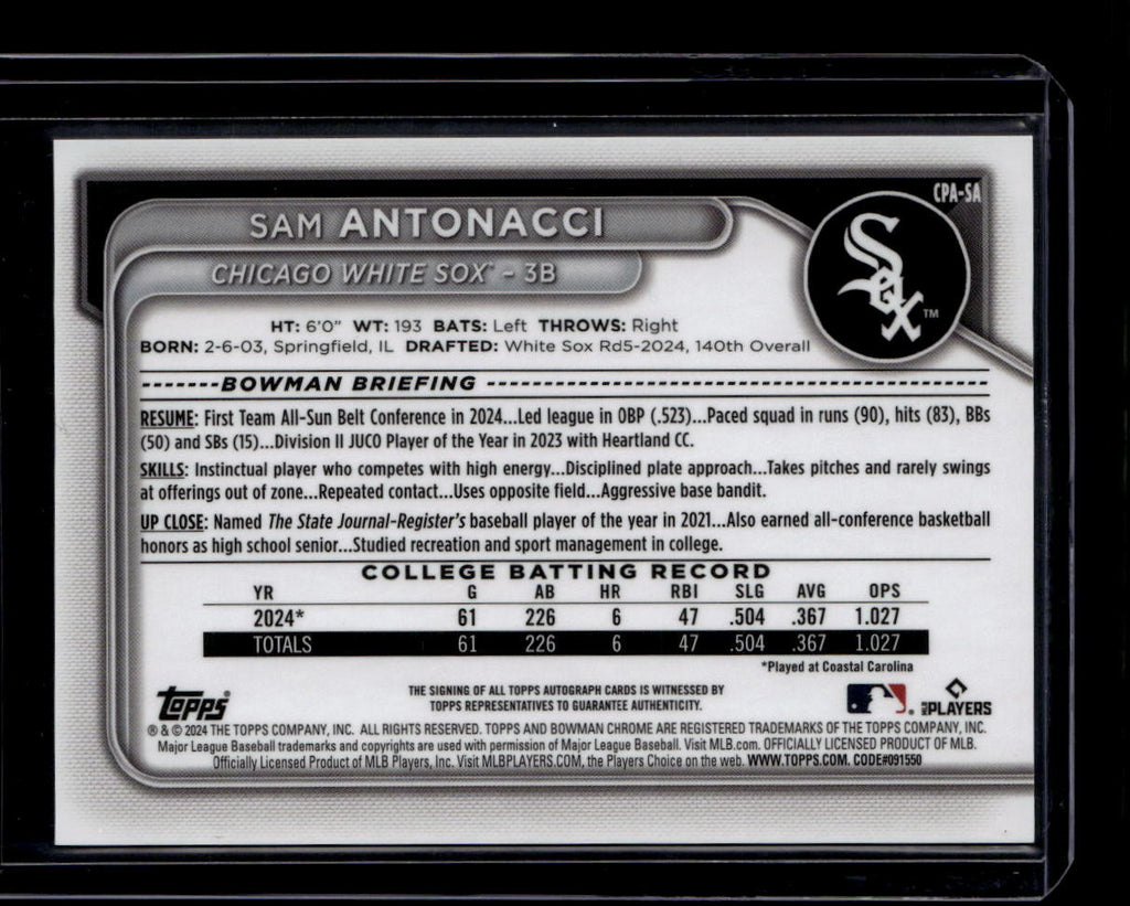 DELETE 181726 2024 Bowman Chrome Draft Autographs Aqua Refractor Sam Antonacci RC Auto 76/199
