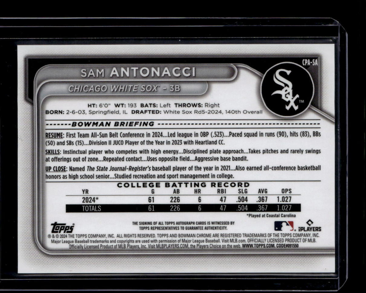 DELETE 181726 2024 Bowman Chrome Draft Autographs Aqua Refractor Sam Antonacci RC Auto 76/199