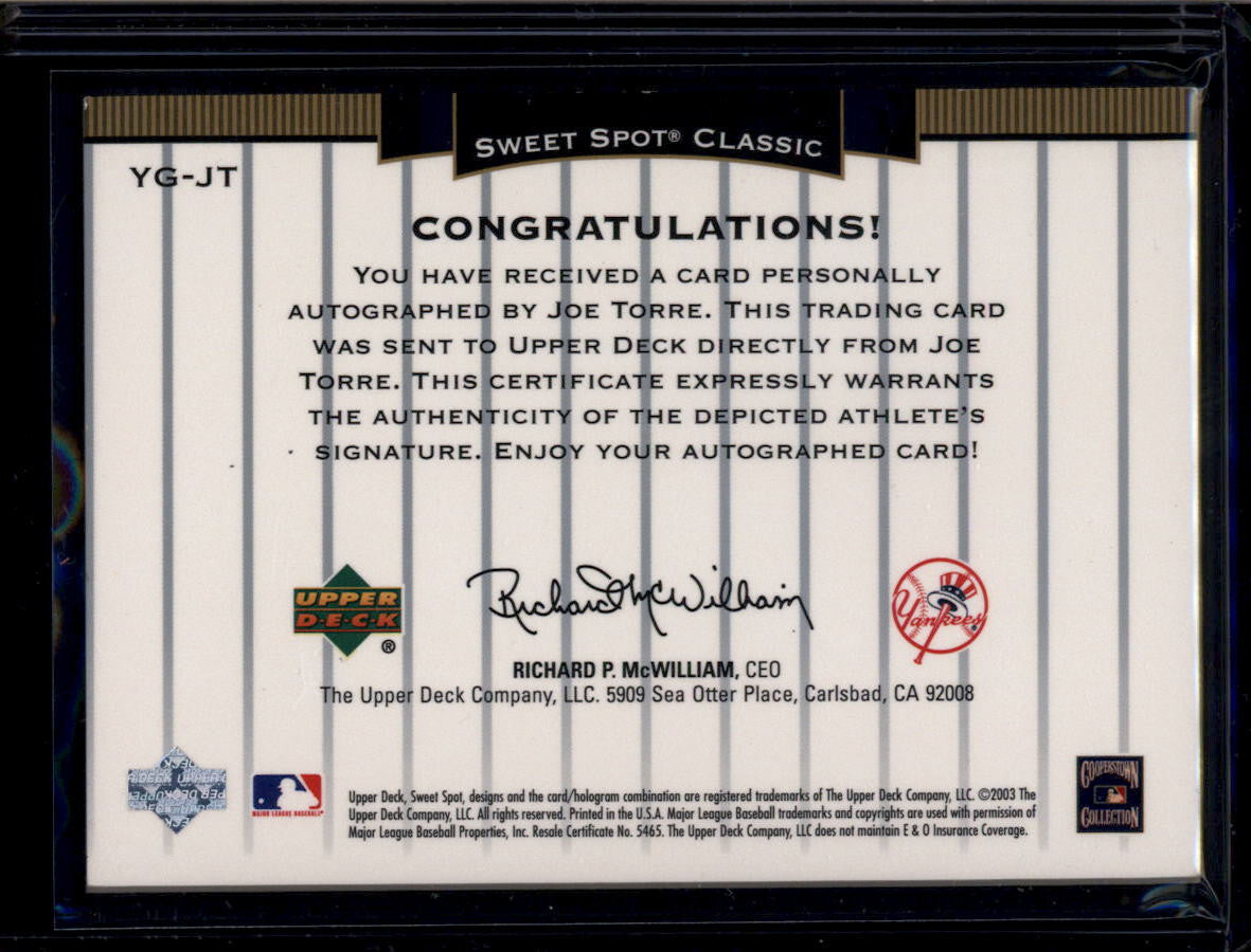 2003 Sweet Spot Classics Autographs Yankee Greats Red Ink Joe Torre Auto 15/25