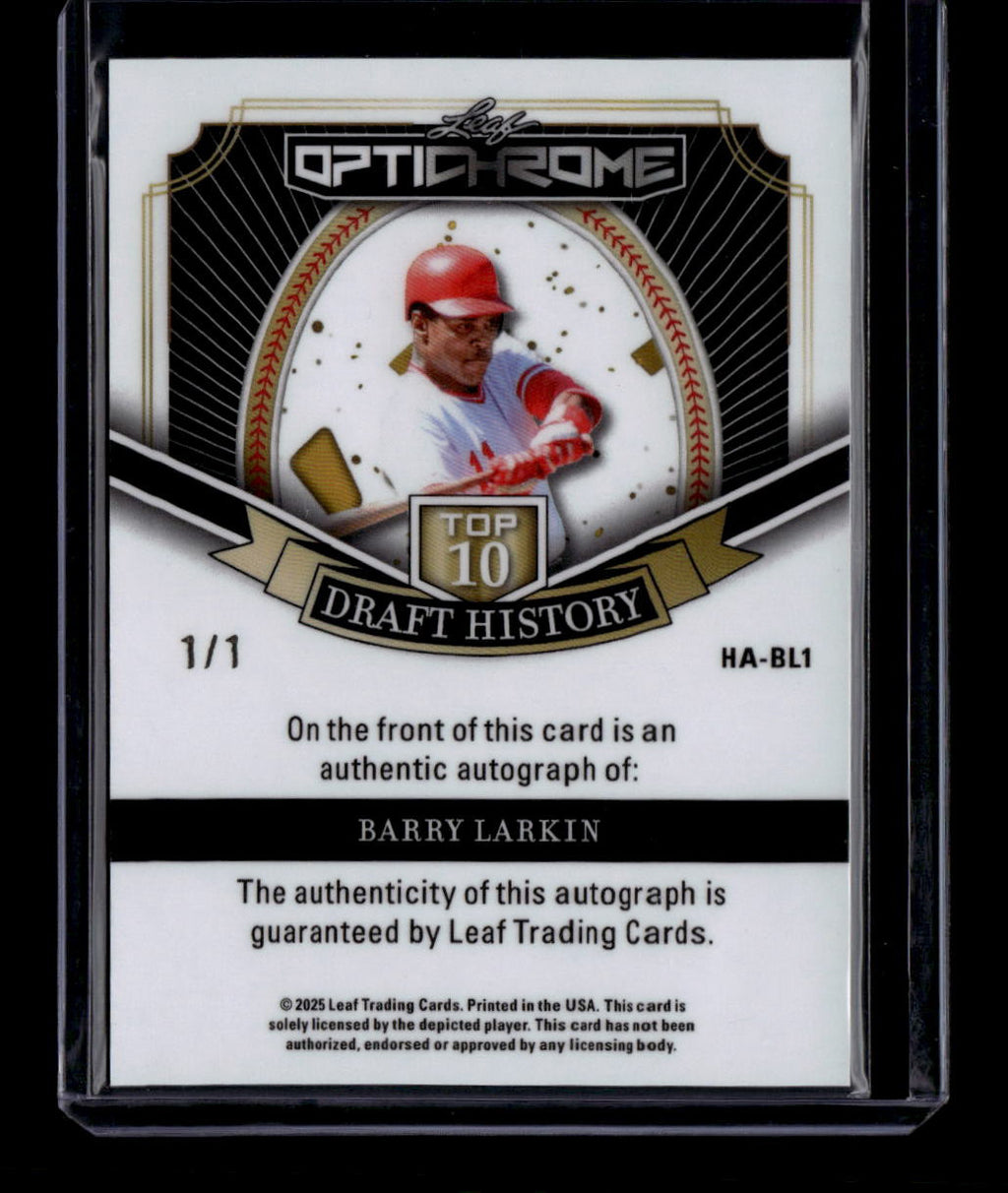 2025 Leaf Optichrome Draft History Green Prismatic habl1 Barry Larkin Auto 1/1