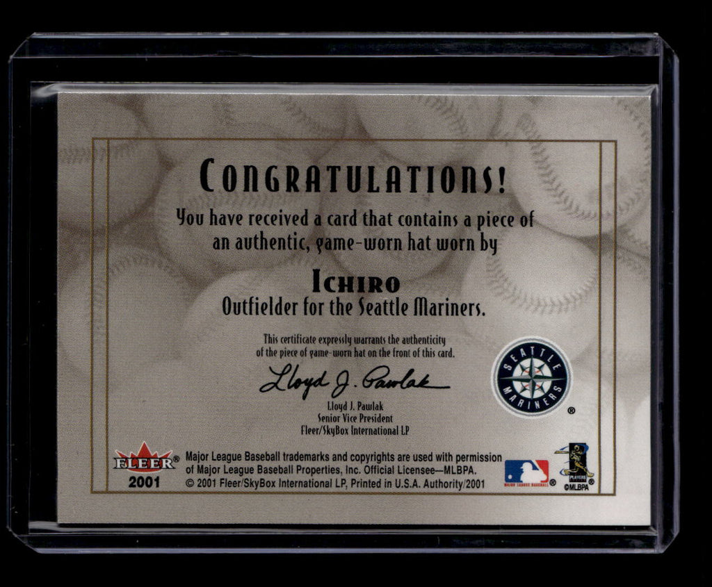 2001 Fleer Authority Diamond Cuts Memorabilia 100 Ichiro Suzuki RC Hat Cap /240