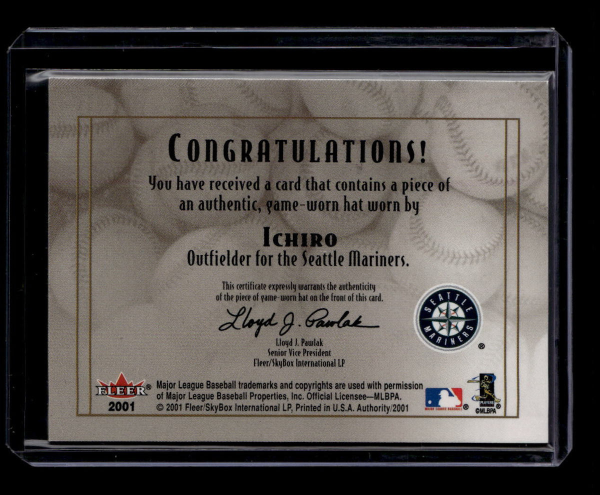 2001 Fleer Authority Diamond Cuts Memorabilia 100 Ichiro Suzuki RC Hat Cap /240