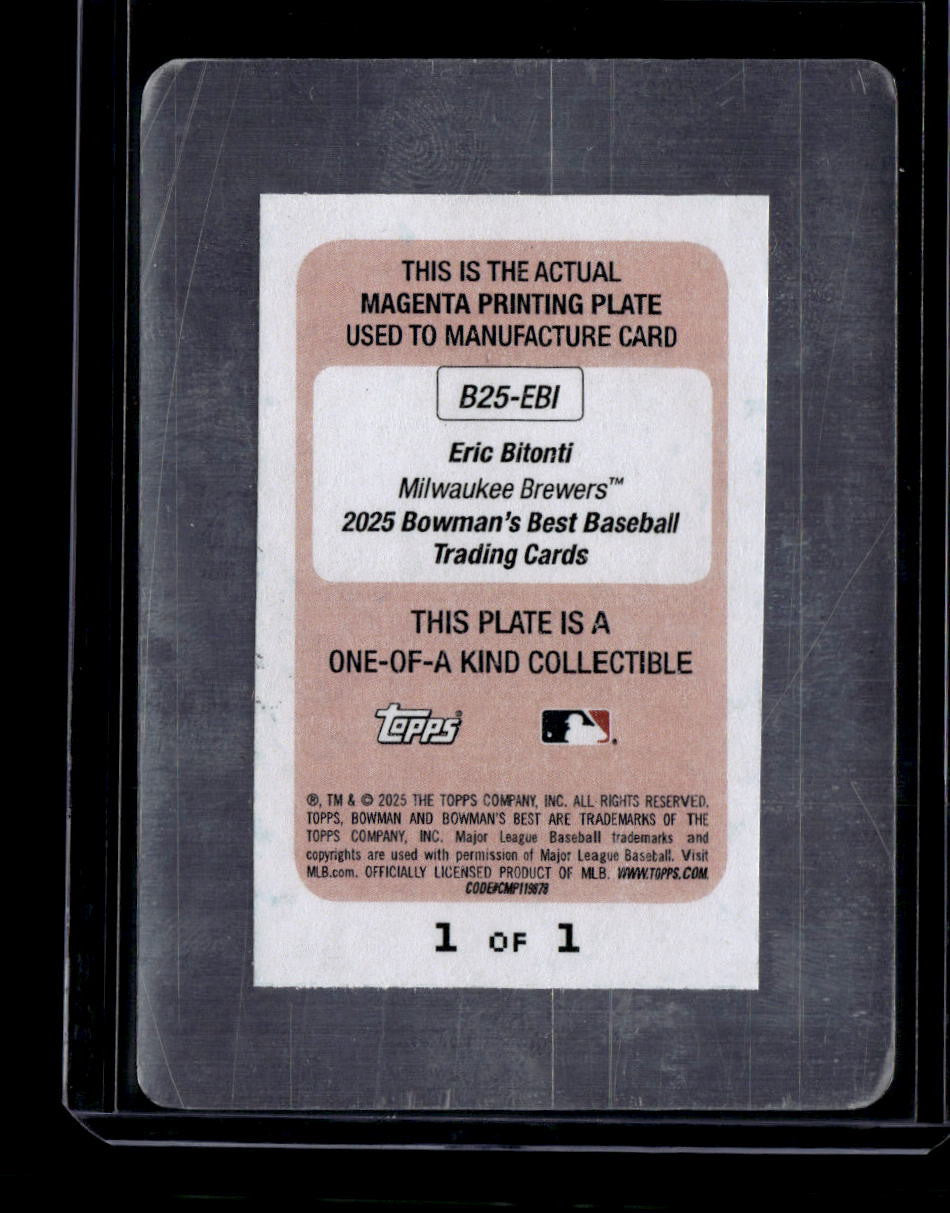2025 Bowman's Best of '25 Autographs Printing Plate Eric Bitonti Rookie Auto 1/1