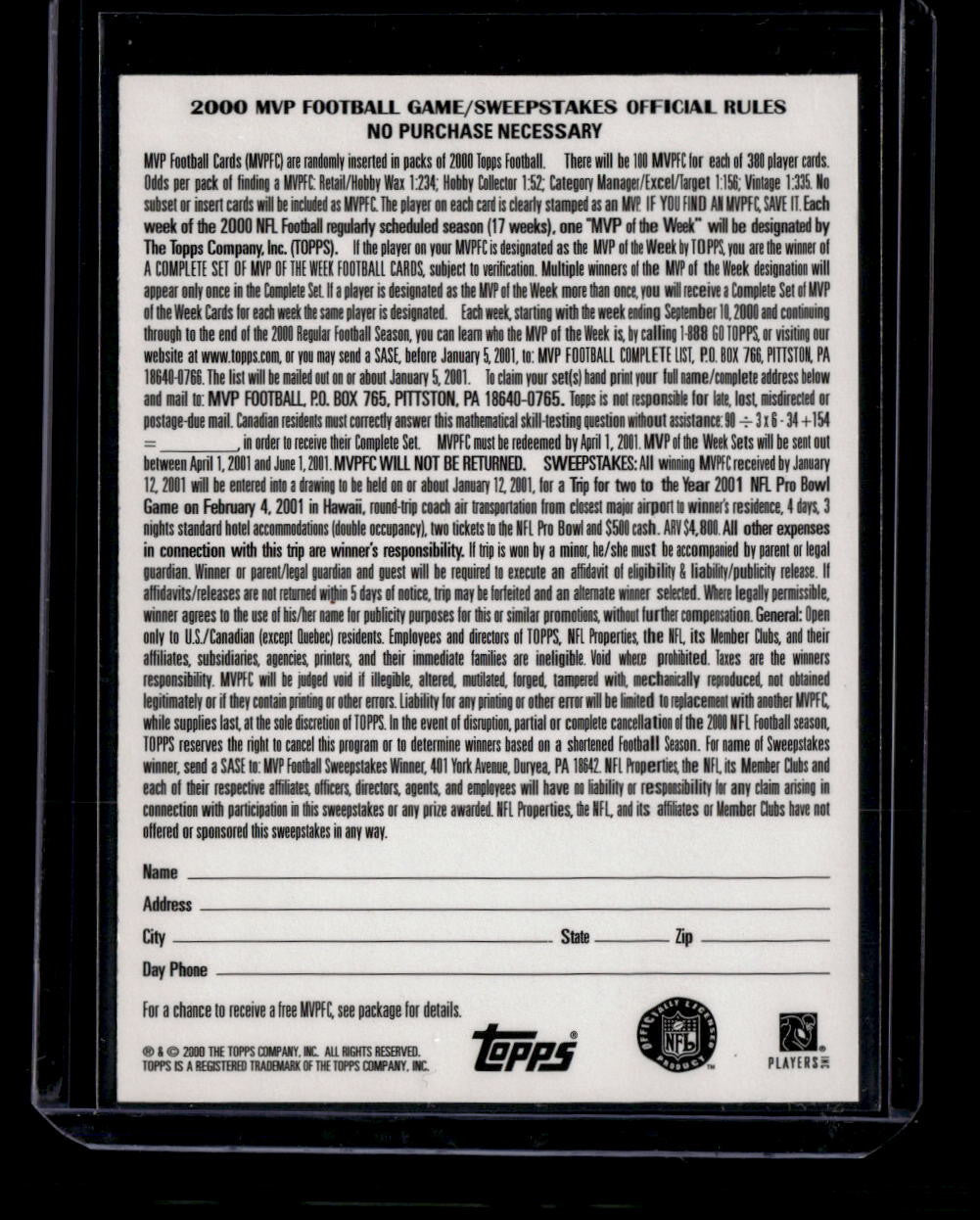 2000 Topps MVP Promotion 60 Randy Moss WIN /100