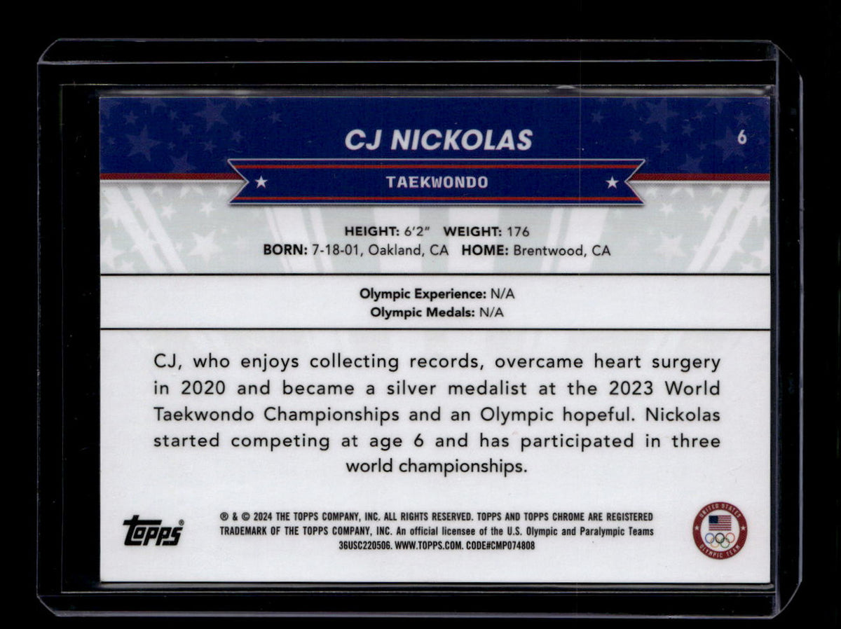 2024 Topps Chrome U. S. Olympic Team Hopefuls Superfractor 6 CJ Nickolas 1/1