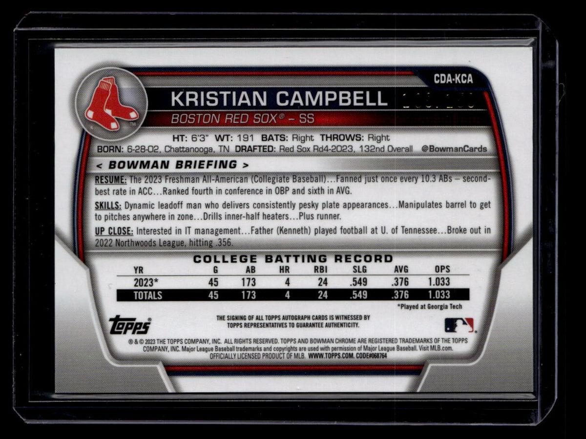 2023 Bowman Chrome Autographs Blue Wave Refractor Kristian Campbell RC Auto /150