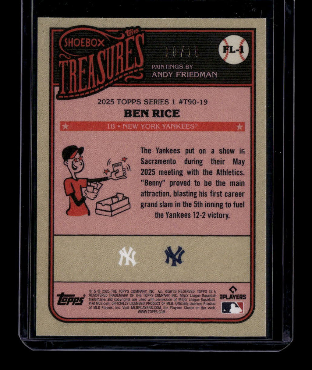 2025 Topps Shoebox Treasures First Light '90 Redux Vintage Stock Ben Rice RC /10