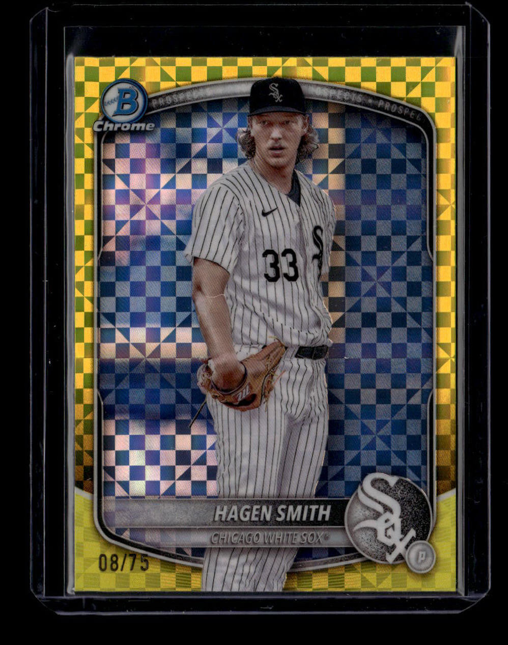 SOLD 183615 2025 Bowman Chrome Prospect Yellow X-Fractor bcp44 Hagen Smith Rookie 8/75