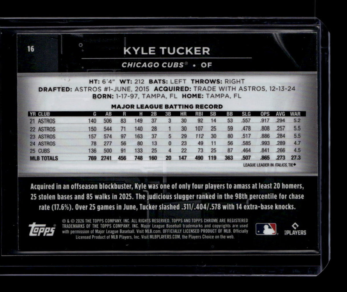 2026 Topps Chrome Black Gold Refractor 16 Kyle Tucker 31/50