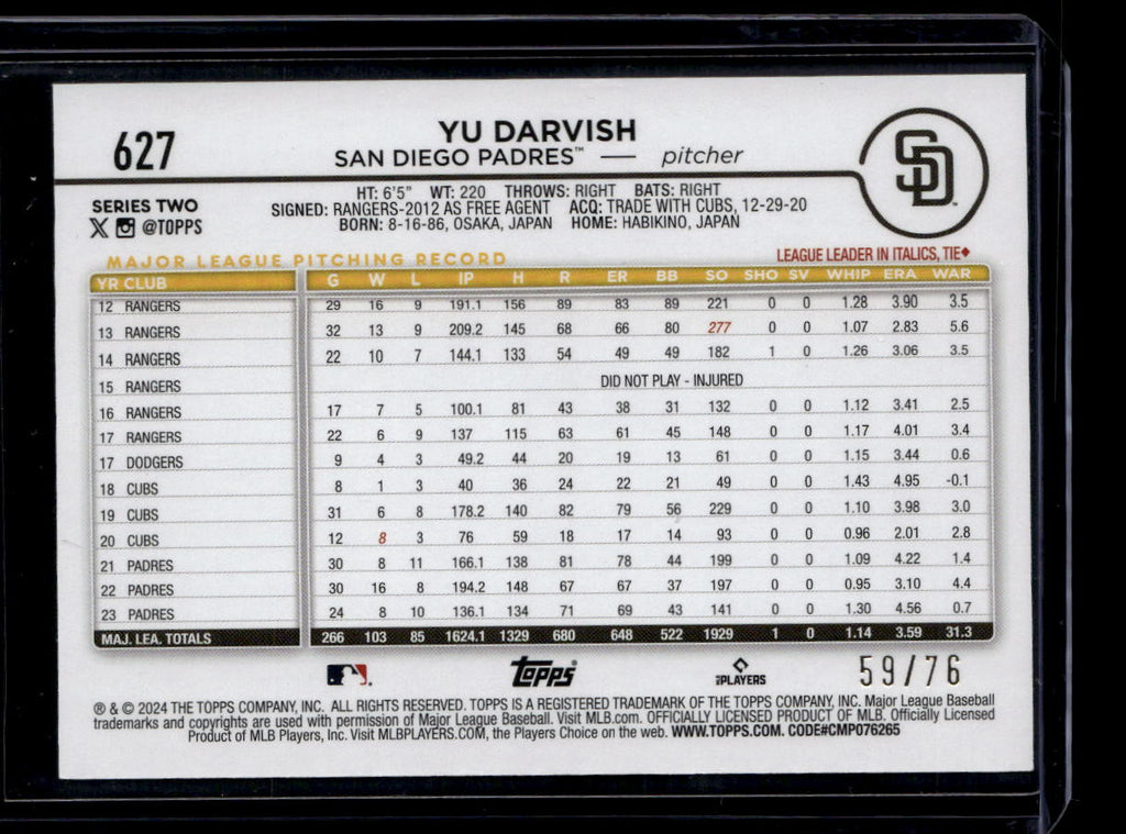 2024 Topps Independence Day 627 Yu Darvish 59/76