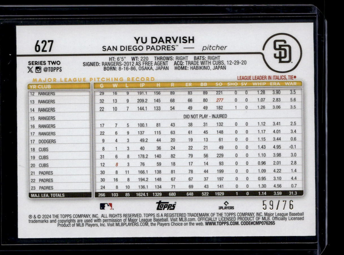 2024 Topps Independence Day 627 Yu Darvish 59/76