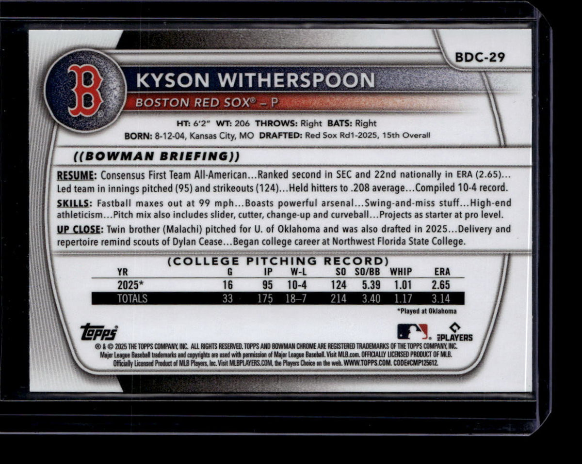 SOLD 183641 2025 Bowman Chrome Draft Purple Refractor bdc29 Kyson Witherspoon Rookie 212/250