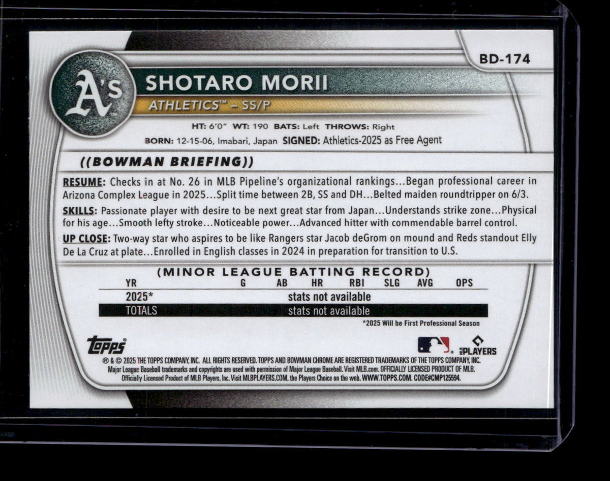 2025 Bowman Draft Green bd174 Shotaro Morii Rookie 28/99