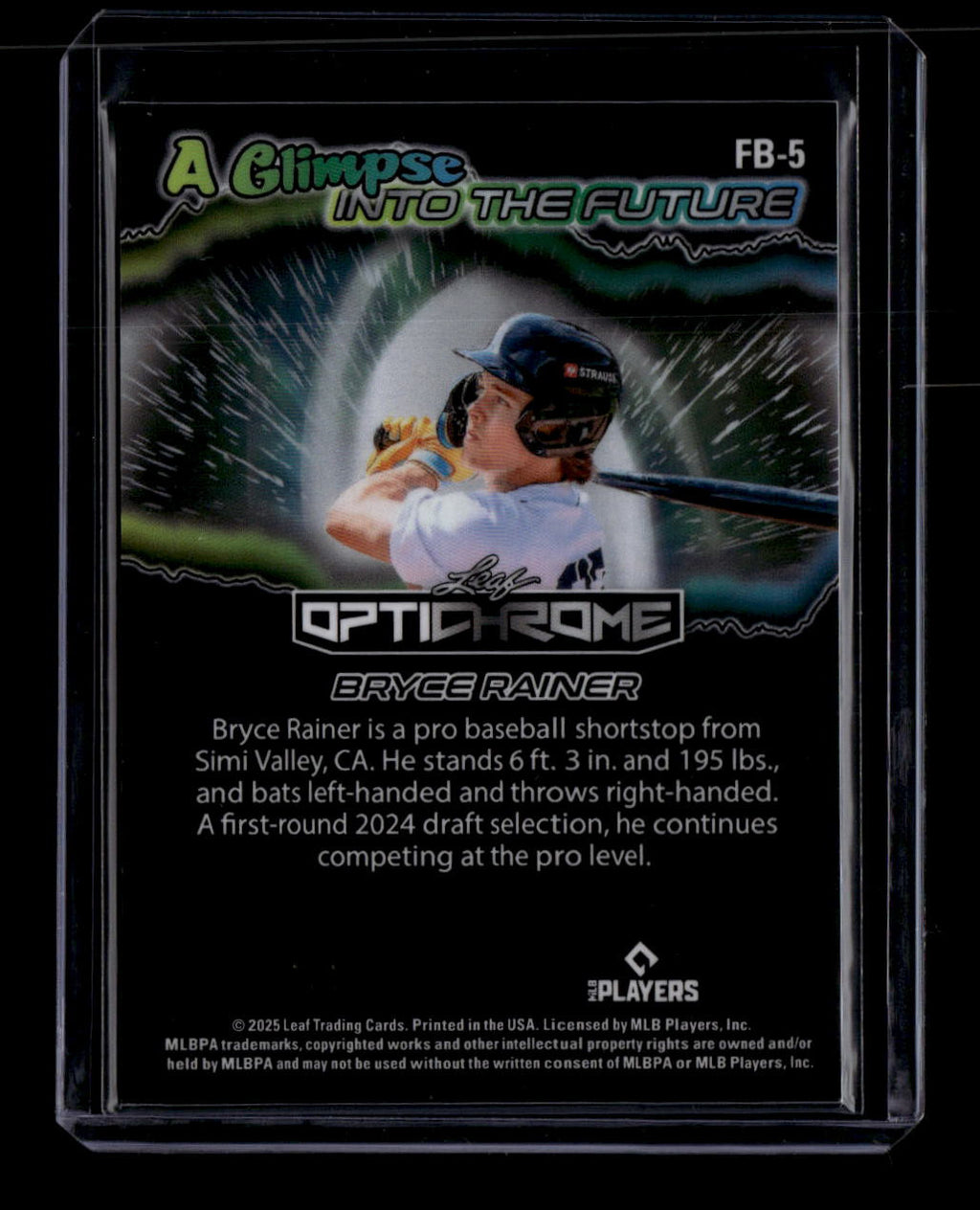 2025 Leaf Optichrome A Glimpse Into the Future Blue fb5 Bryce Rainer Rookie 1/1