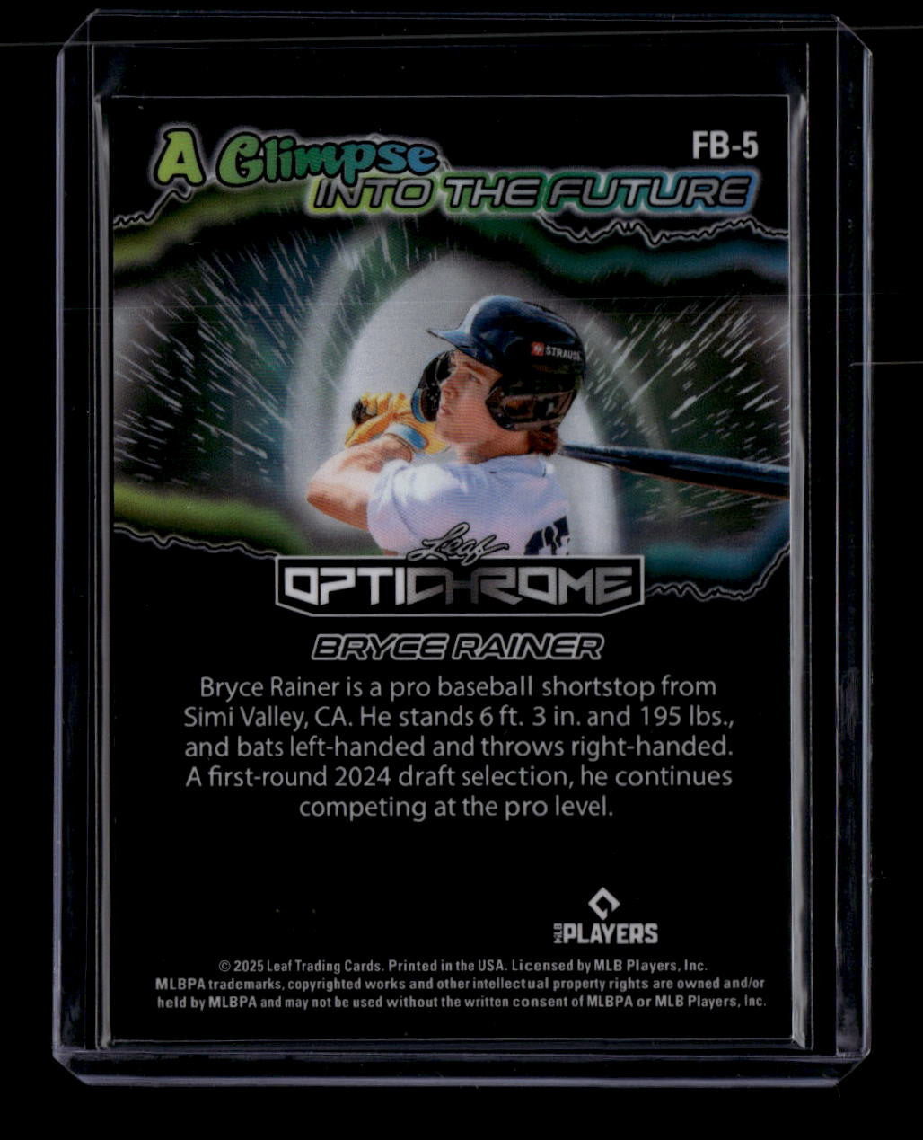 2025 Leaf Optichrome A Glimpse Into the Future Blue fb5 Bryce Rainer Rookie 1/1