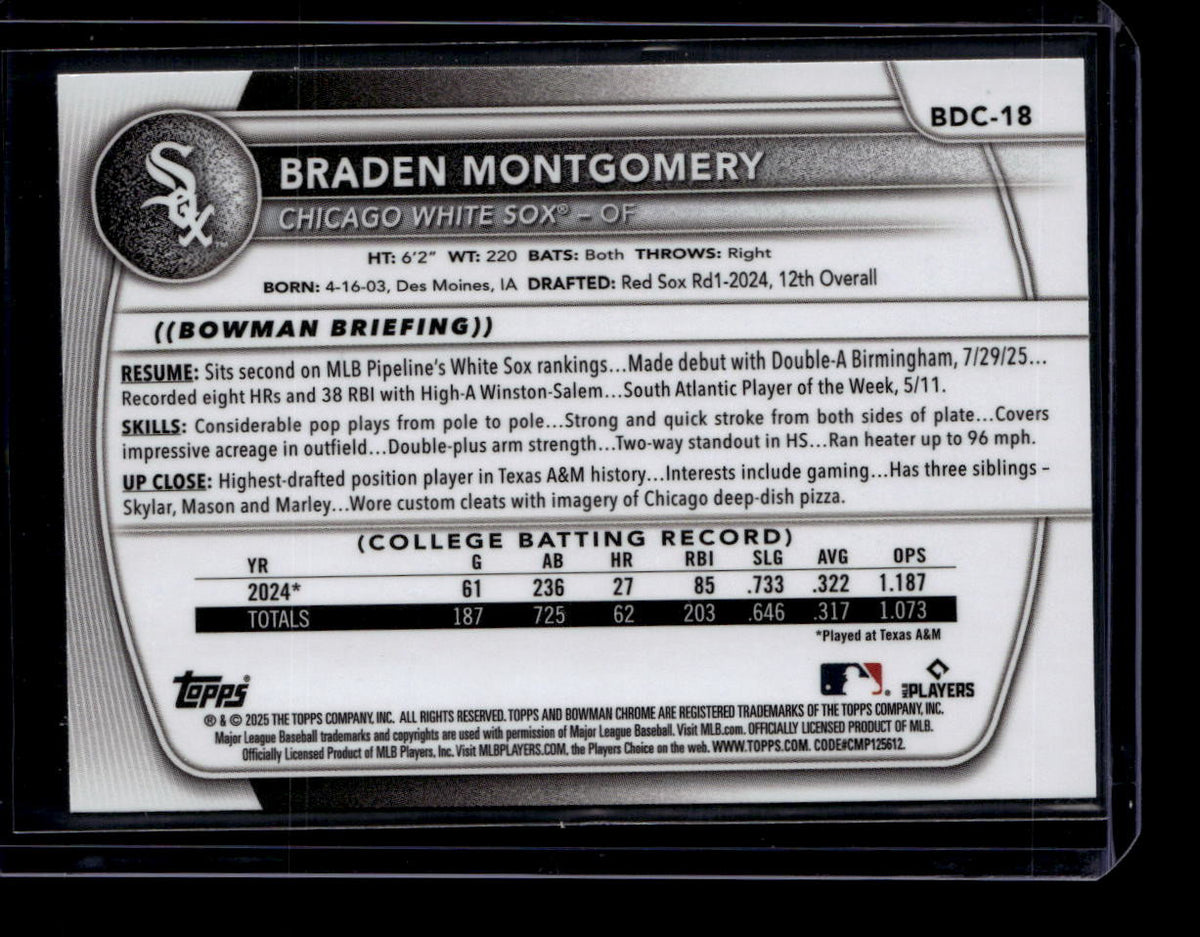 2025 Bowman Chrome Draft Green Refractor bdc18 Braden Montgomery Rookie 75/99