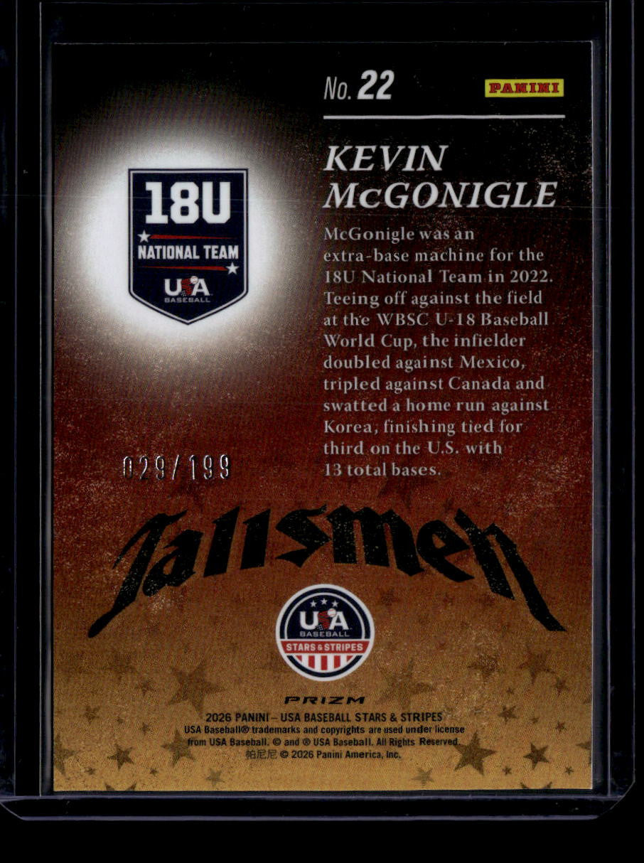 2026 USA Stars and Stripes Prizm Talisman Red 22 Kevin McGonigle Rookie 29/199