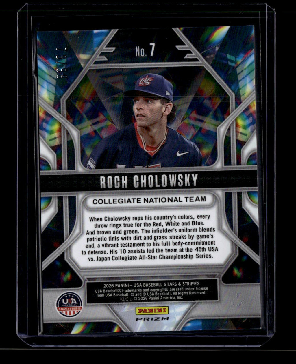 2026 USA Stars and Stripes Prizm Prizmatic Blue 7 Roch Cholowsky Rookie 73/99