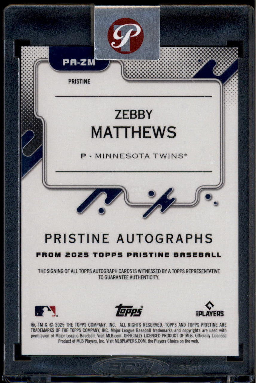 2025 Topps Pristine Autographs Purple Refractor Zebby Matthews RC Auto 48/99